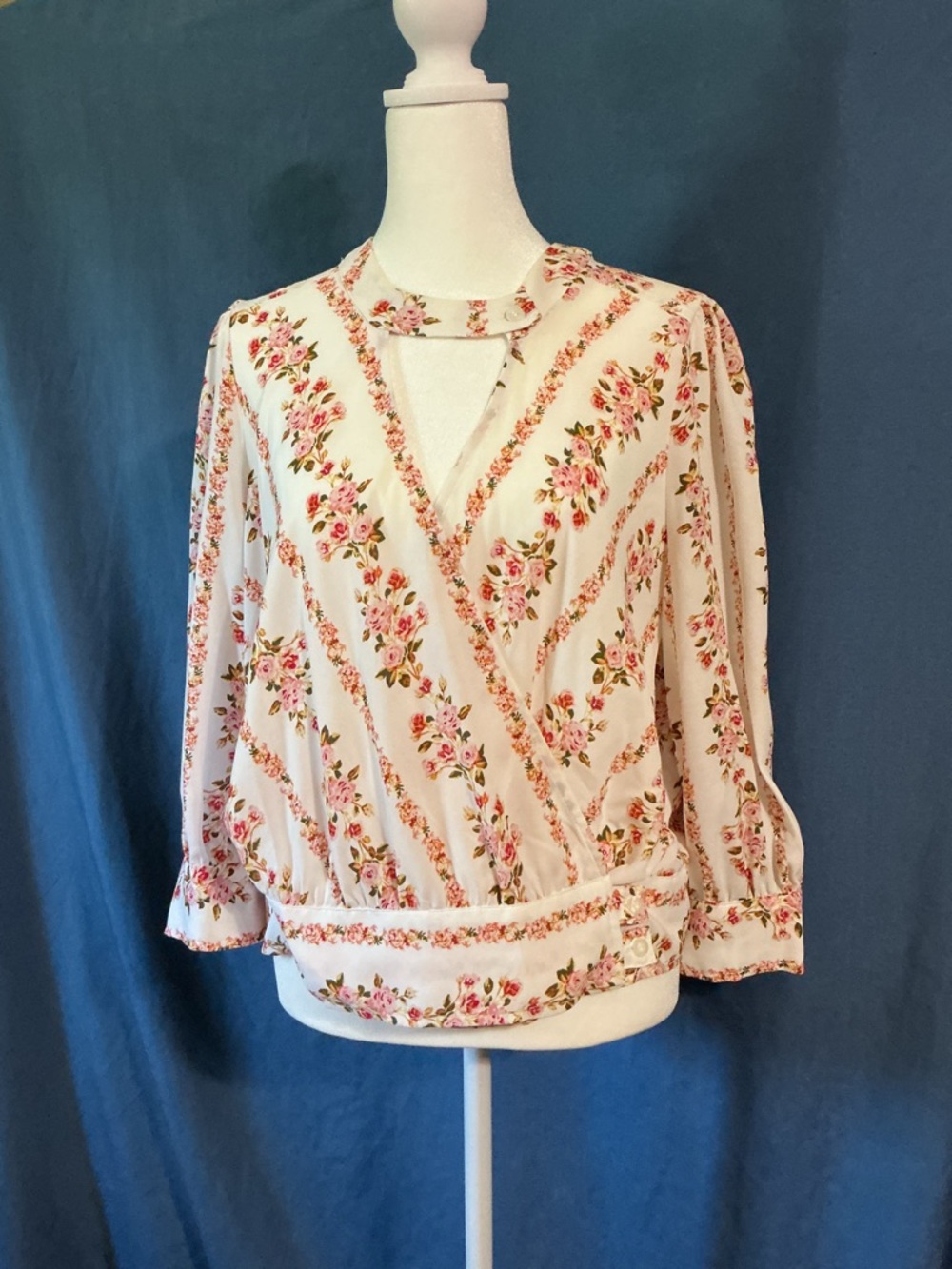 Soho Cream Floral Wrap Blouse with Choker Detail